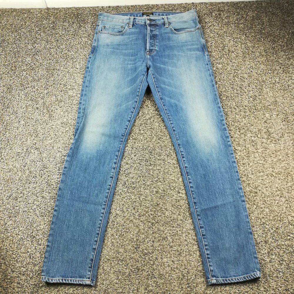 Flint & Tinder Jeans Mens 32x33 Slim Fit Stretch Blue Button Fly (Fits 33x33)